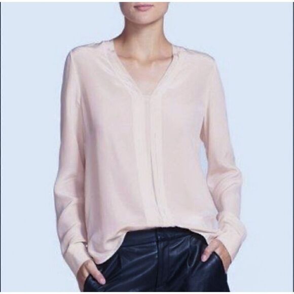 VINCE 100% Silk Picot Edge Popover Blouse Shirt Top M - Picture 1 of 3